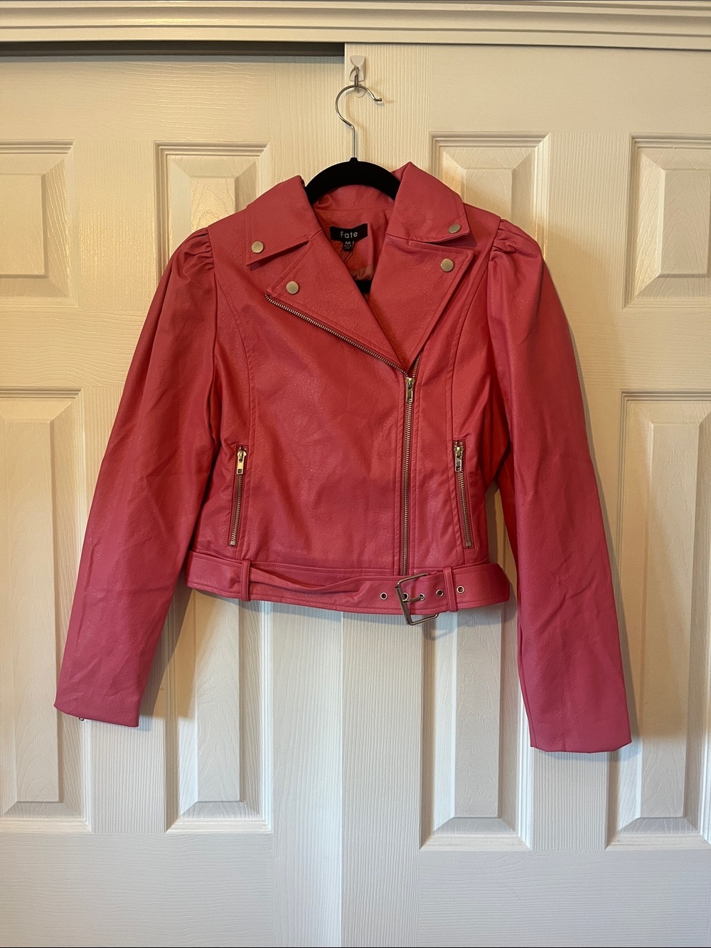NWT Fate Women’s Candy Pink Faux Leather Moto Jacket Size M
